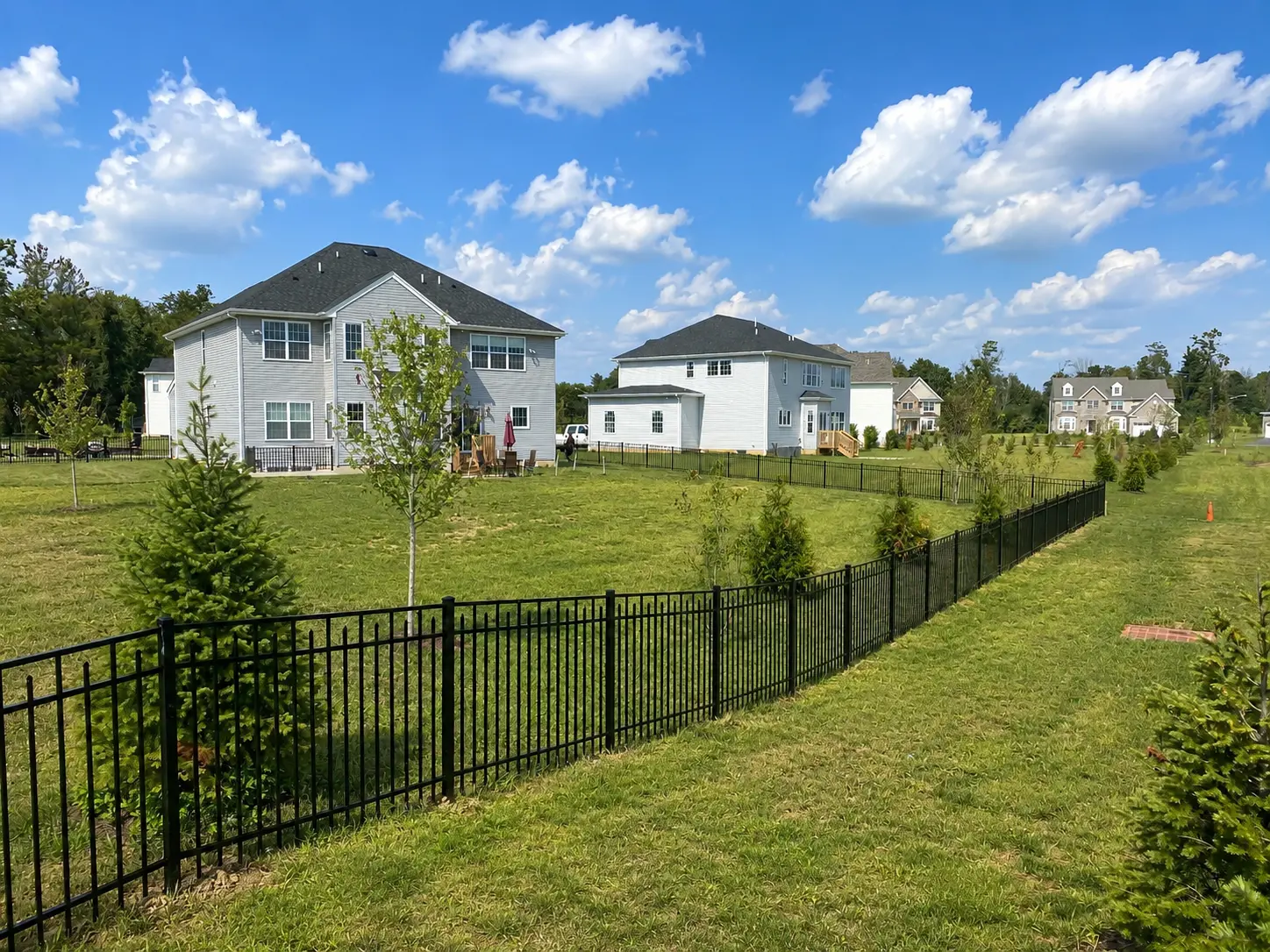 Black aluminum fence along an open backyard property line in New Jersey by Fred's Fence