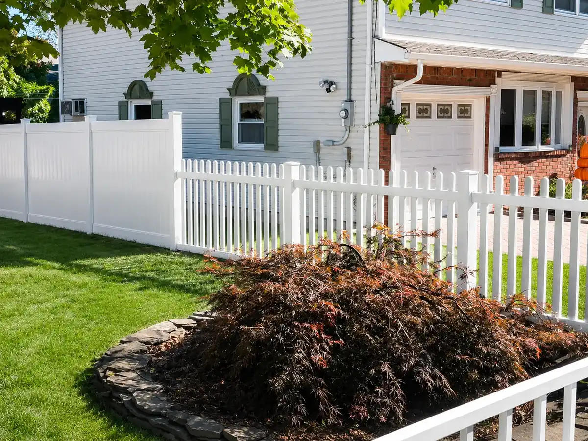 White Vinyl Picket Fence — Front Yard Installation