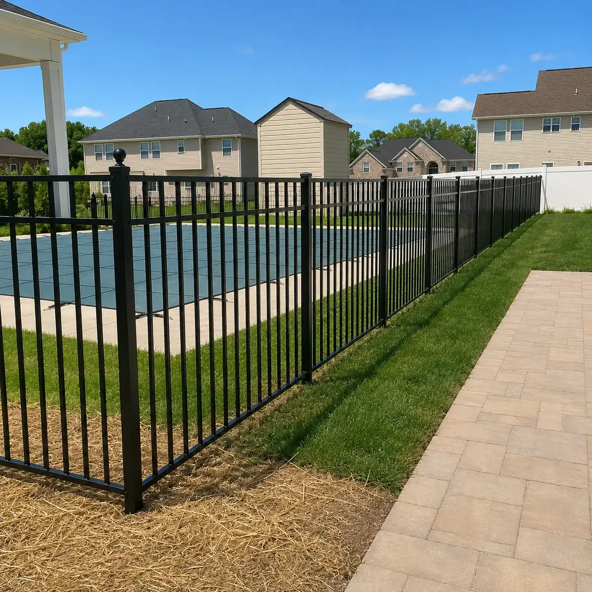 Black Aluminum Pool Code Fence Installation